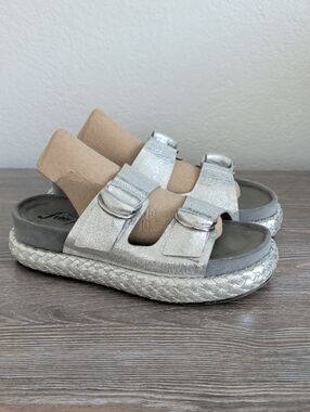 Free People PANAMA Silver Metallic Leather Platform Slides Sandals 39 9 9.5 Shoe